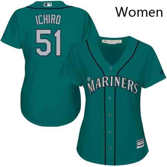 Womens Majestic Seattle Mariners 51 Ichiro Suzuki Replica Teal Green Alternate Cool Base MLB Jersey